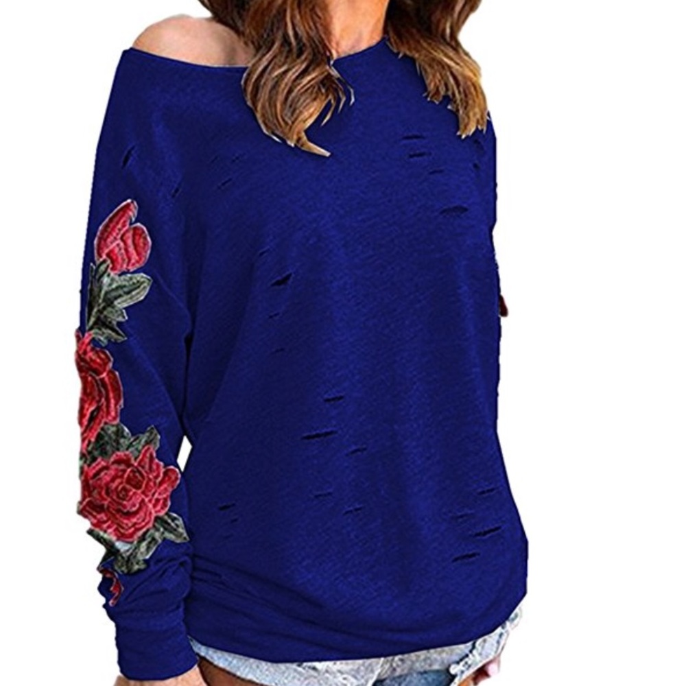 women off shoulder long sleeve sweatshirt - Picture 5 of 8
